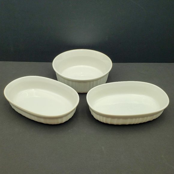 Corningware French White Ribbed Casseroles 15 Oz Oval Baker 24 Oz Round Baker - Picture 13 of 13